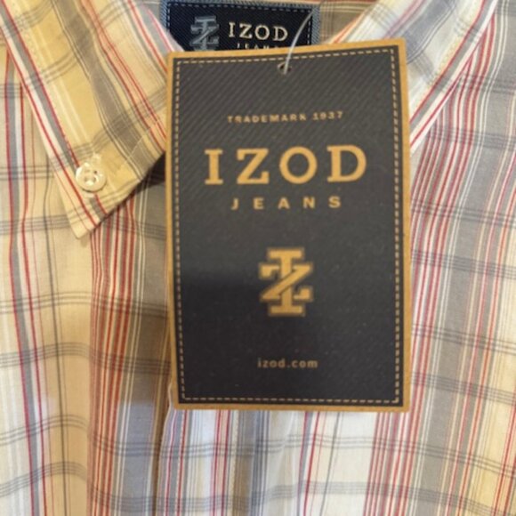 Izod Men's Vintage Plaid Short-Sleeve Button-Down Shirt Tan Sz L - Picture 3 of 6